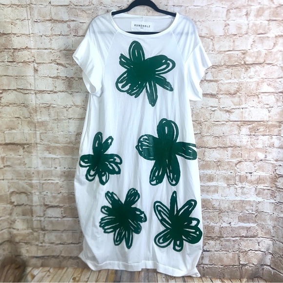 RUNDHOLZ DIP Lagenlook Green Print Handpainted Dress Size Small - Picture 3 of 9